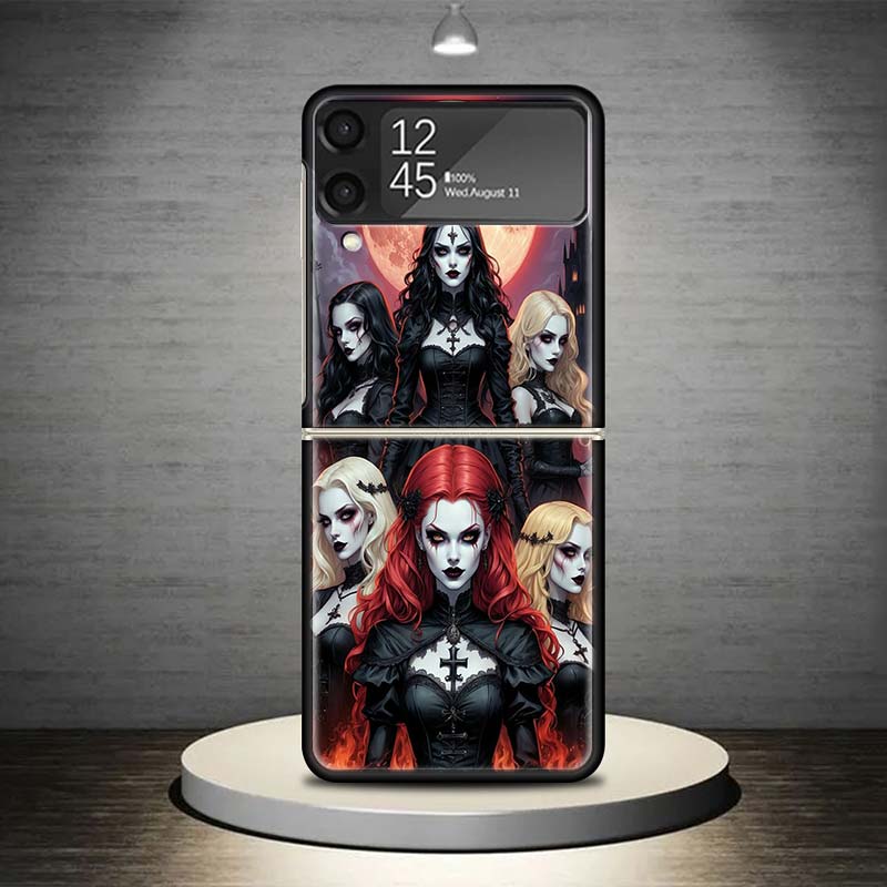 Halloween Moon Witch Horror Phone Case For Samsung Galaxy Z Flip 7 6 5 4 3 5G Shockproof Cover Z Flip7 Flip6 ZFlip5 Flip3 Flip4