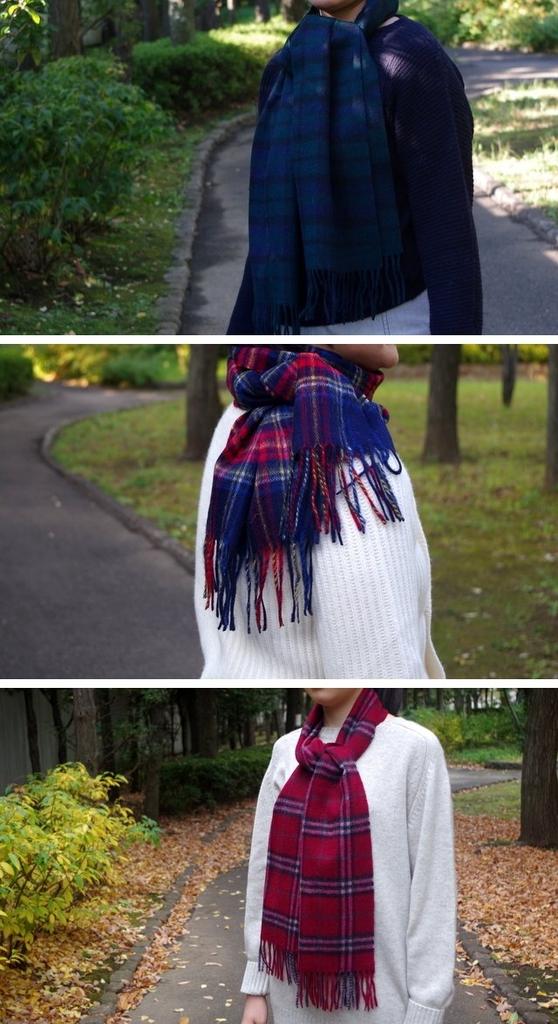 .a all over the world Wool Scarf, Grey Mini Check (Unisex, Fringed)