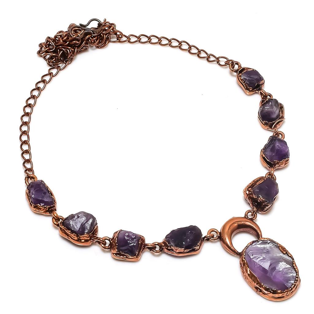 Amethyst Handmade Latest Design Jewelry Necklace, Copper Electroformed Gemstone Necklace, Gift For Mother