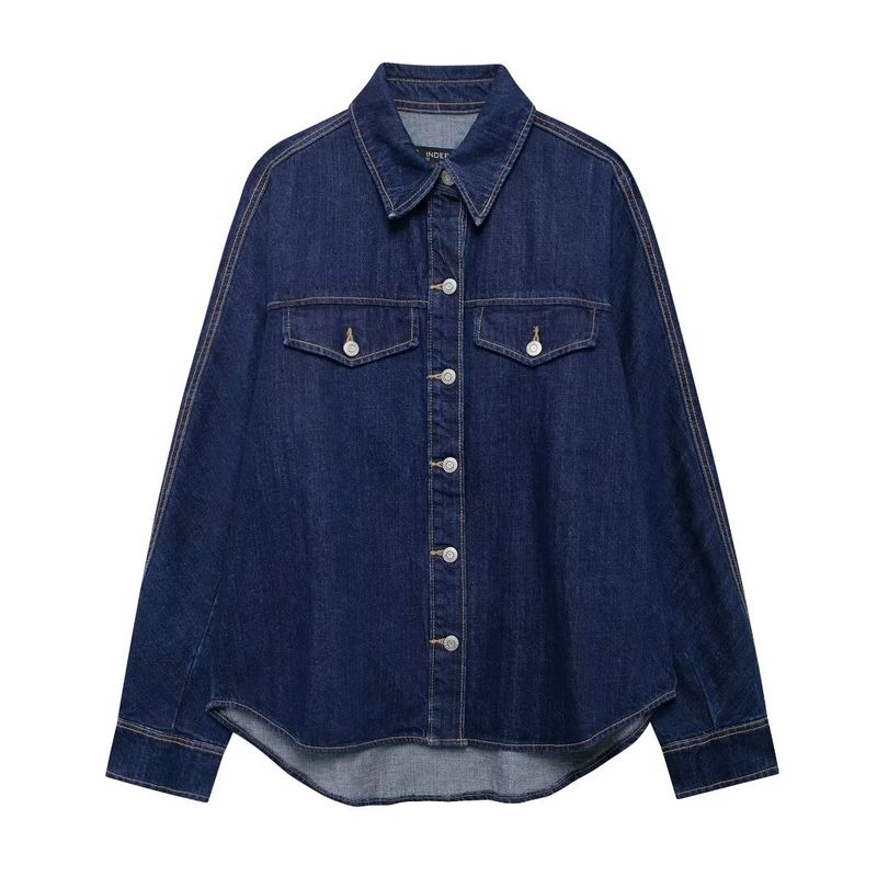 

Kaslead New Arrival Women s Clothing Fashion Style Stylish Simple and Versatile Denim Shirt Jacket 0250270 Dark Blue XS