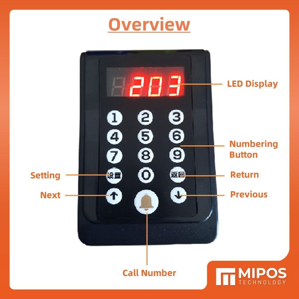 Trådløst køsystem / 3-sifret trådløst kallesystem / Trådløst nummereringskallesystem | Restaurantkalleenhet