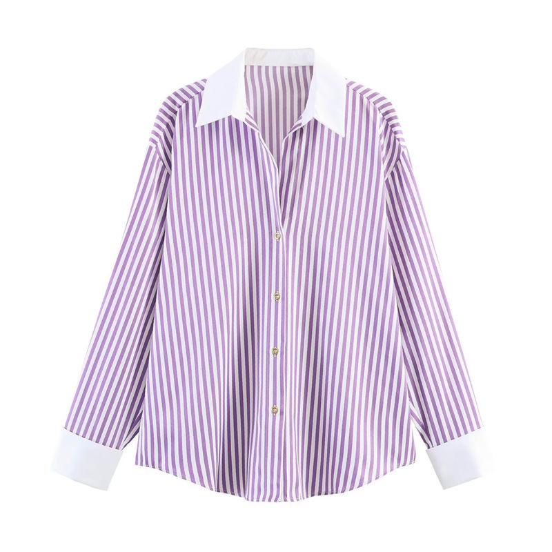 ZA Women's 1116 Summer New Product, Long Sleeve Lapel Casual Striped Poplin Long Sleeve Shirt Women's 1111811
