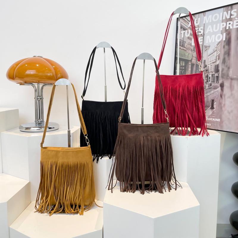 Women's Vintage Suede Tassel Crossbody Bag - Large Capacity and Fashionable (2025)