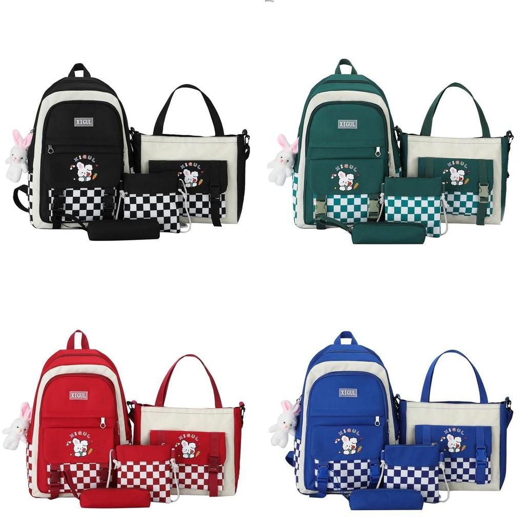 Pattern Rabbit Cartoon Four Piece Set With Pencil Case Shoulder Backpack Bag