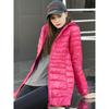 Női hosszú meleg pehelykabát hordozható tárolótáskával Női könnyű pehelykabát Női kabátok csípőig érő High Street