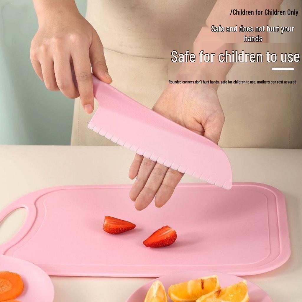 Available Kindergarten Plastic Kitchen & Fruit Knife Set for Kids - Includes Baby Fork & Vegetable Cutting Tools.