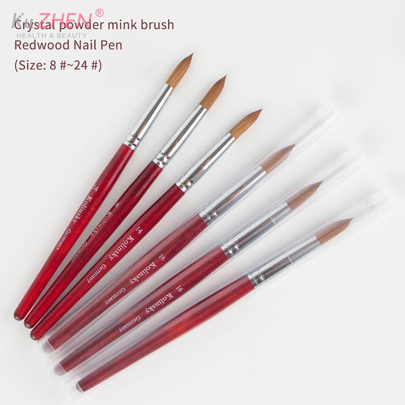 Acrylic Nail Brush Red Wood Handle Gel Builder Manicure Brush Nail Art Tools Nail Salon Size 8-24