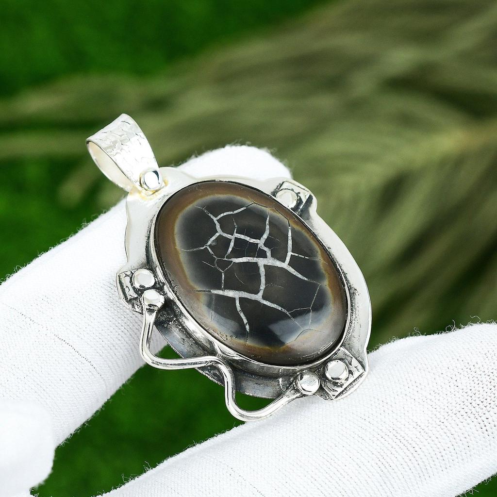 Friendship Day Sale 925 Silver Natural Moroccan Mud Crack Fossil Pendant Jewelry