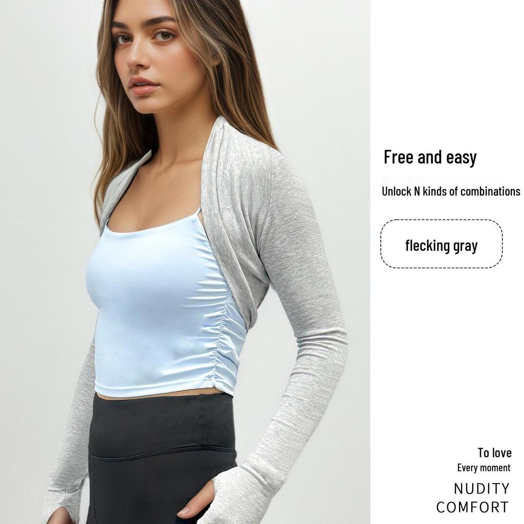 Curated Sports Long Sleeve Yoga Cardigan - Solid Color Shawl for Armpit Coverage & Training