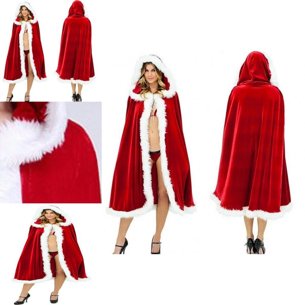 Premium Quality Adult Christmas Mrs Santa Claus Cosplay Costume Fancy Hooded Cloak Manteau Xmas For Festive Celebrations