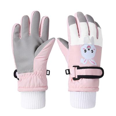 Kids Custom Ski Gloves Cartoon Bunny Design Waterproof Windproof Insulated Two Tone Anti Slip Split Finger Winter Snowboarding