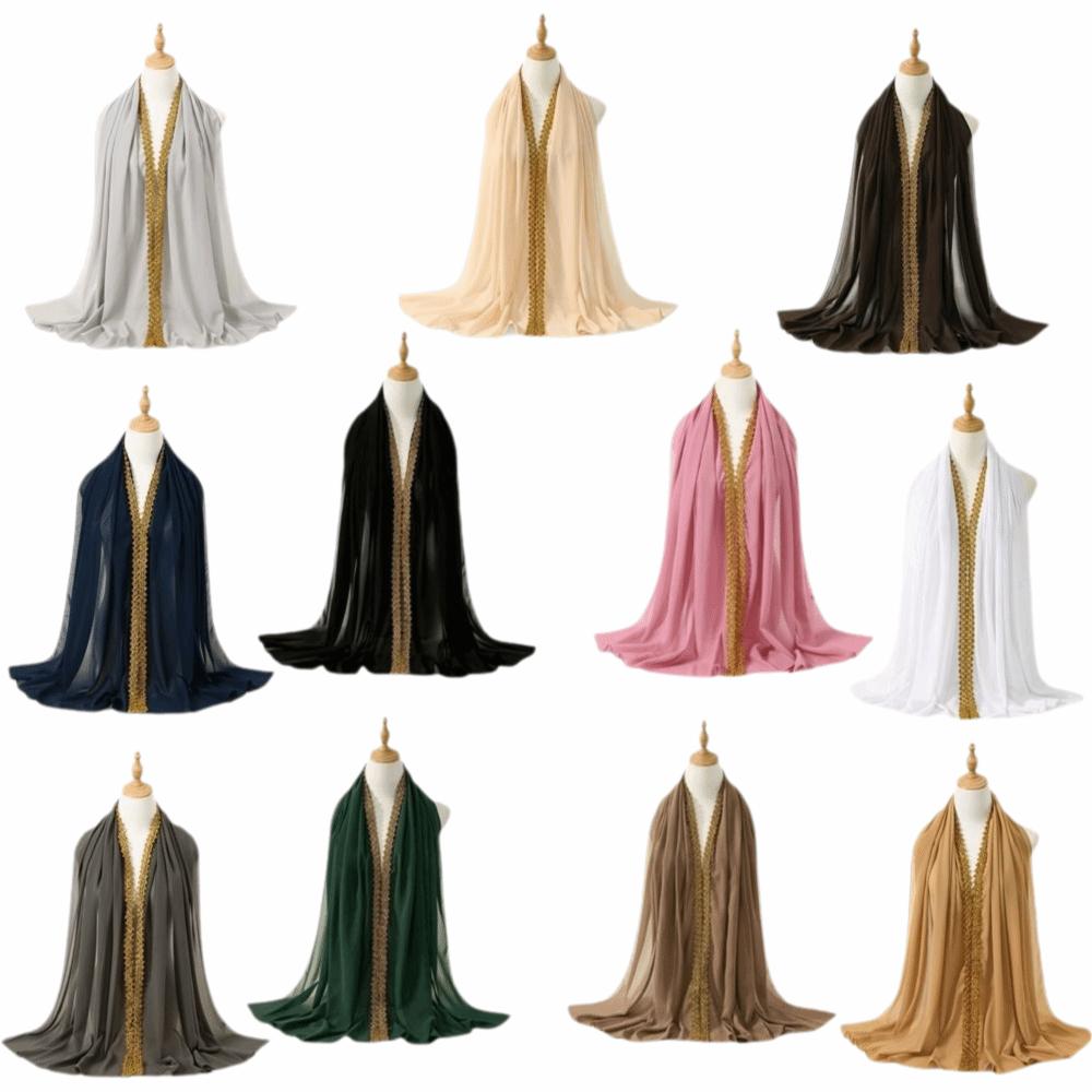 Golden Wave Modest Covering Scarf Chiffon Material Shawl Wrap New Eid al-Fitr Hijab  Arab Style
