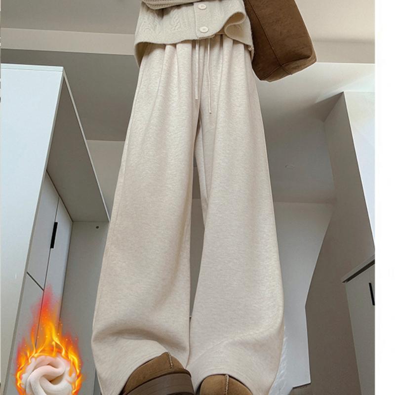 Curved Pocket Glutinous Rice Pants for Women's New Autumn and Winter Slim and Lazy Straight Pants Casual Plus Velvet Wide-leg Pants