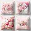 Elegant Pink Floral & Heart Pillowcase: Romantic Rose Pattern Cushion Cover for Sofa Bedroom Home Decor