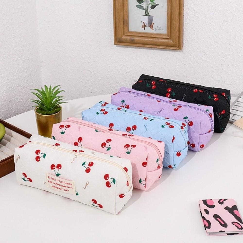 Large Capacity Pencil Case Cherry Print Stationery Bag Kawaii Pencil Pouch  Students