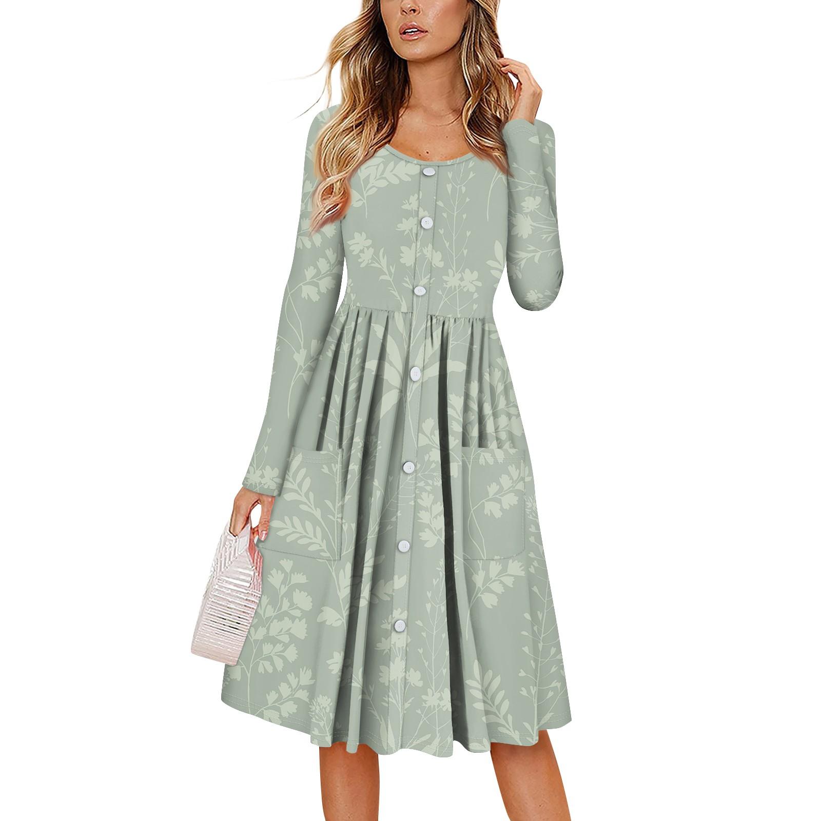 

Женский повседневный модный сексуальный удобный сарафан с пуговицами, длинными рукавами и карманами, платье с цветочным принтом M