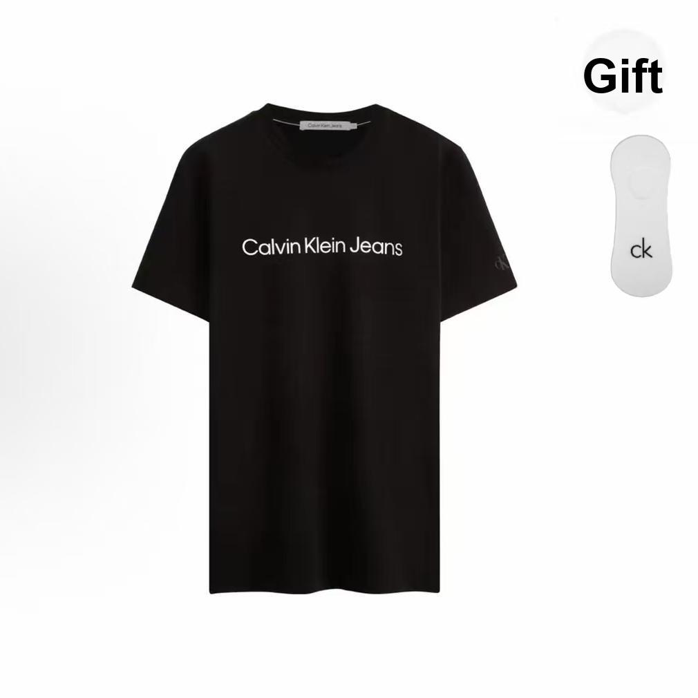 Calvin Klein Letter Print Breathable Slim Fit Short Sleeve T-Shirt Unisex Tops Black J320931BEH