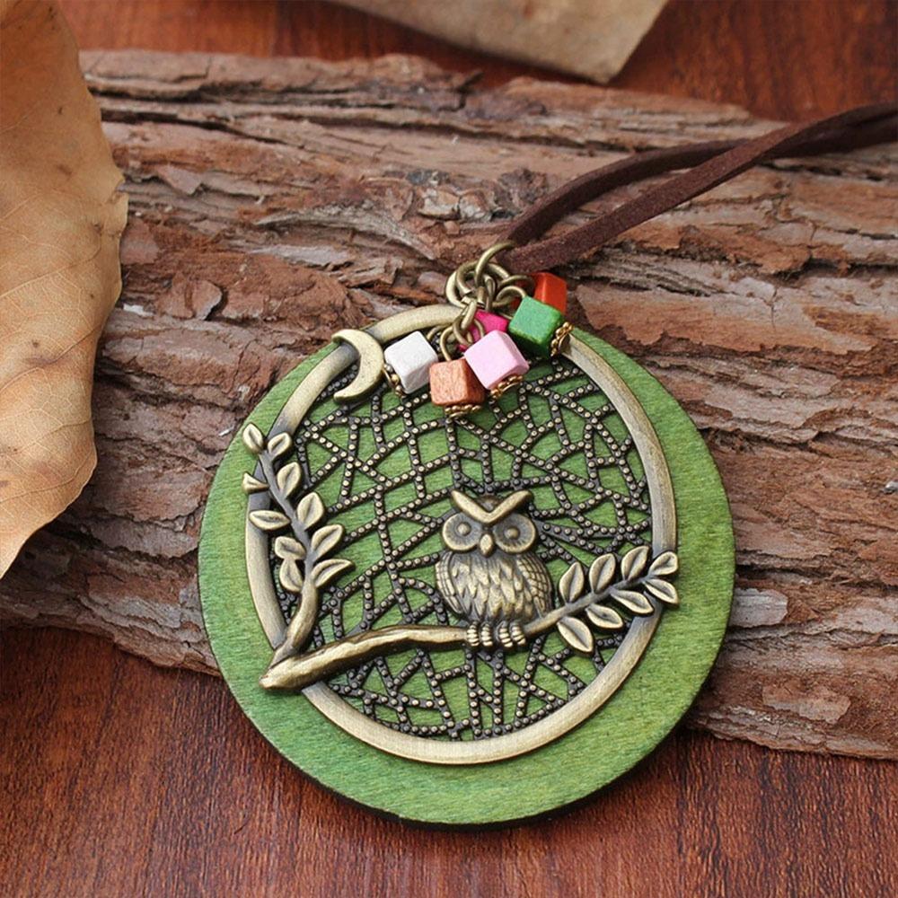 Leather Chain Wooden Pendant Necklace Boho Clothing Pendant Vintage Necklace  for Women Men