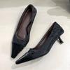 Fashion Luxury Satin Leather Splicing Women Pumps Sexy Square Toe Low Heel Muels Shoes for Women Elegant Printed Banquet Office Heels