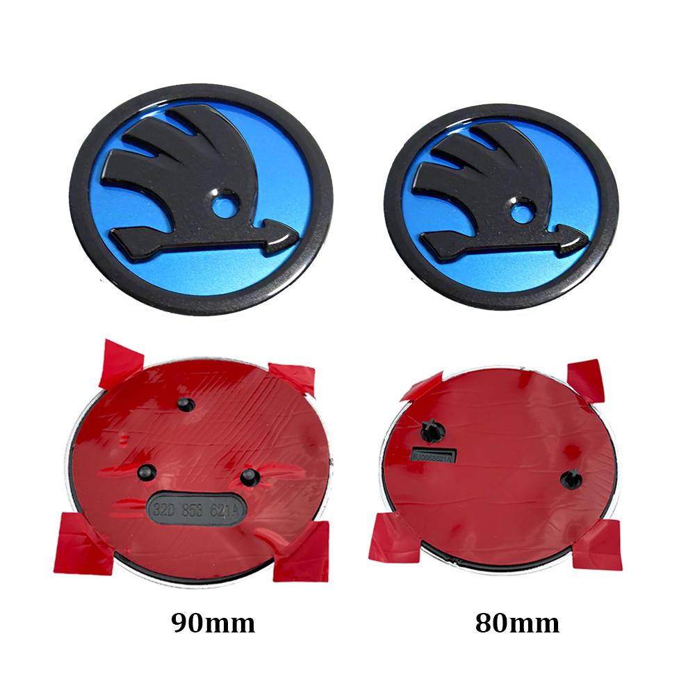 2026 Hot 2Pcs 80mm 90mm Emblem For Skoda Fabia 1 2 Octavia A7 RS Superb Rapid Yeti Karoq Vision Car Head Front Rear Boot Tailgat