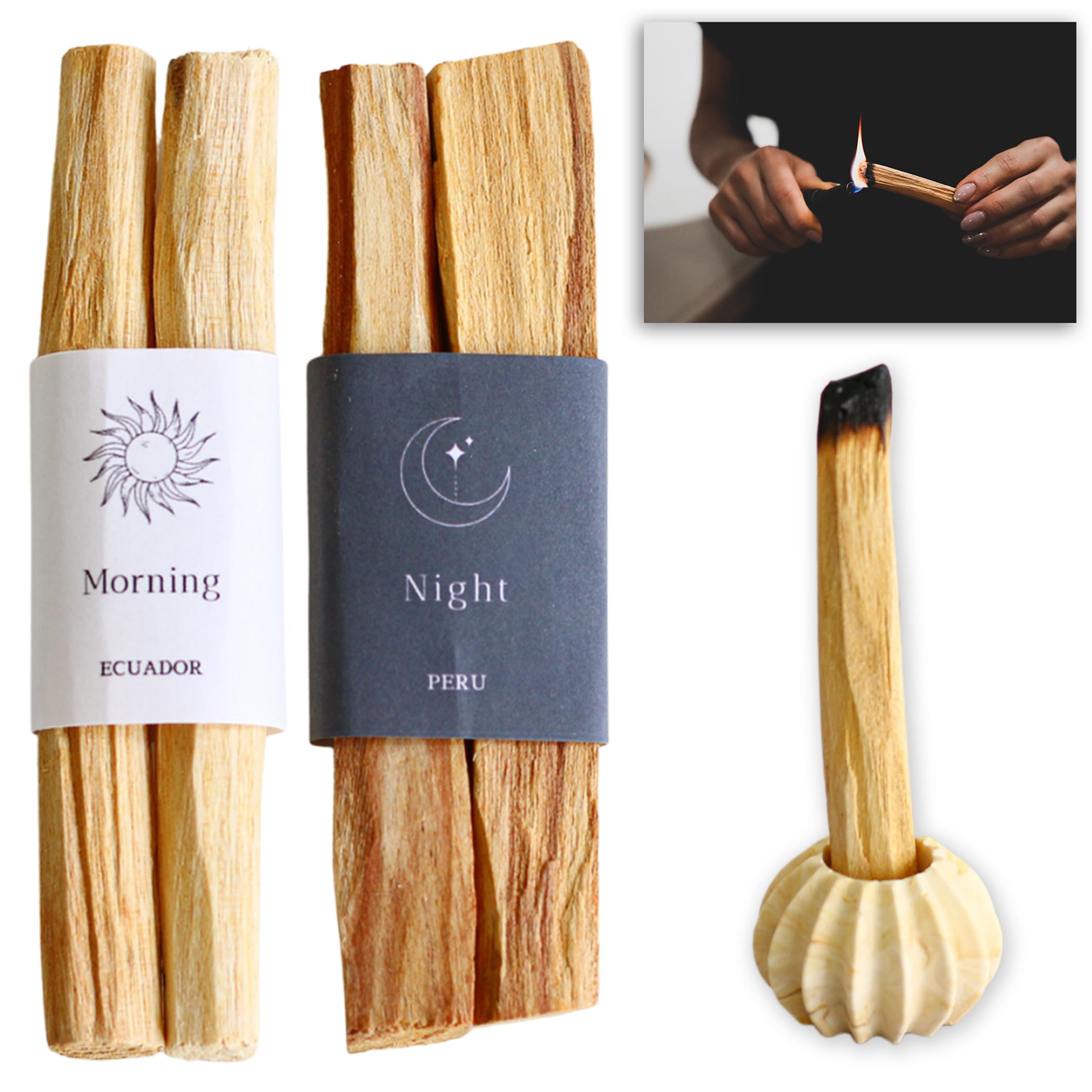 

Featured on TV! G:Land Palo Santo Holder Set - Enjoy the difference in scents - Ecuadorian and Peruvian Palo Santo Set - Morning and Night Routine - C