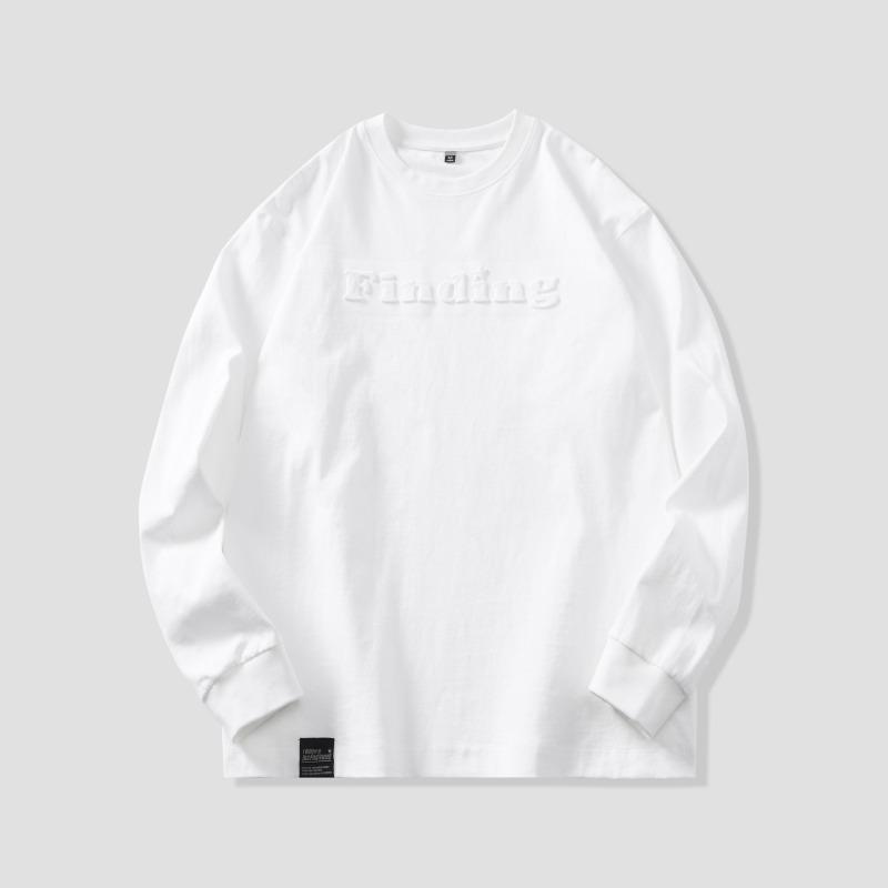 Heavyweight Pure Cotton Men Long Sleeve Crew Neck Loose Casual T Shirt