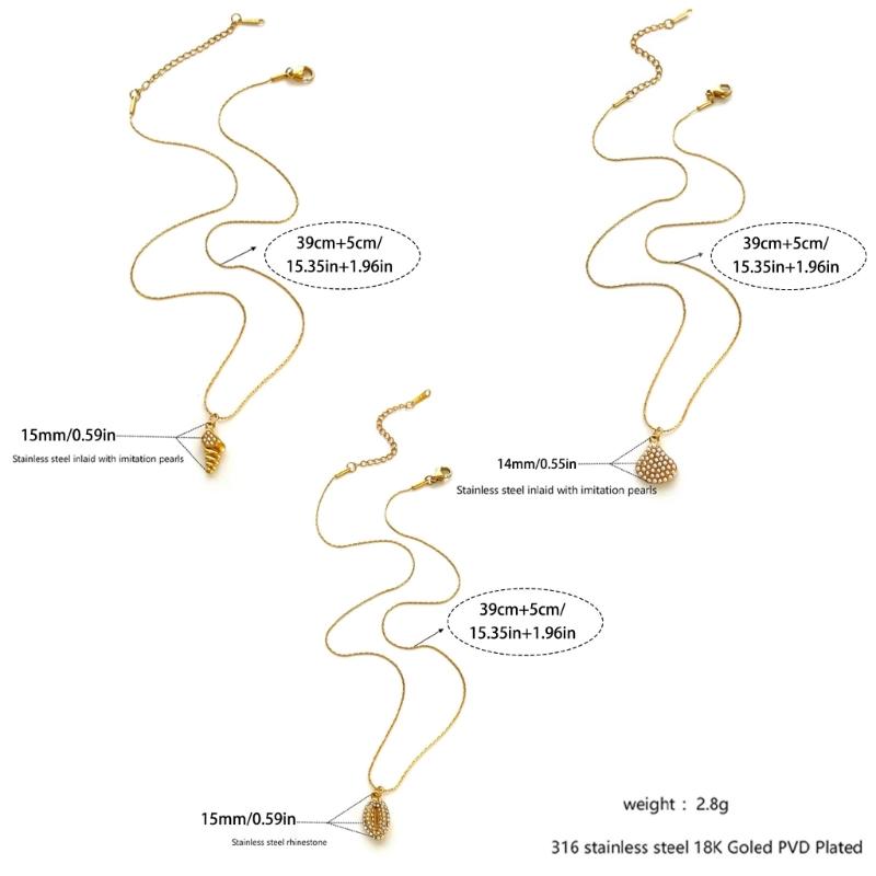 Trendy Spirals Shell Pendant Necklace In Stainless Steel Featuring Sparkling Rhinestones for Stylish Layer Look