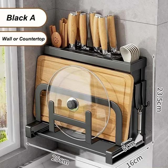 Knife Rack Multifunctional Kitchen Chopstick Rack Pot Lid Chopping Board Storage Racks No-Punch Kitchen Wall Mounted Shelf