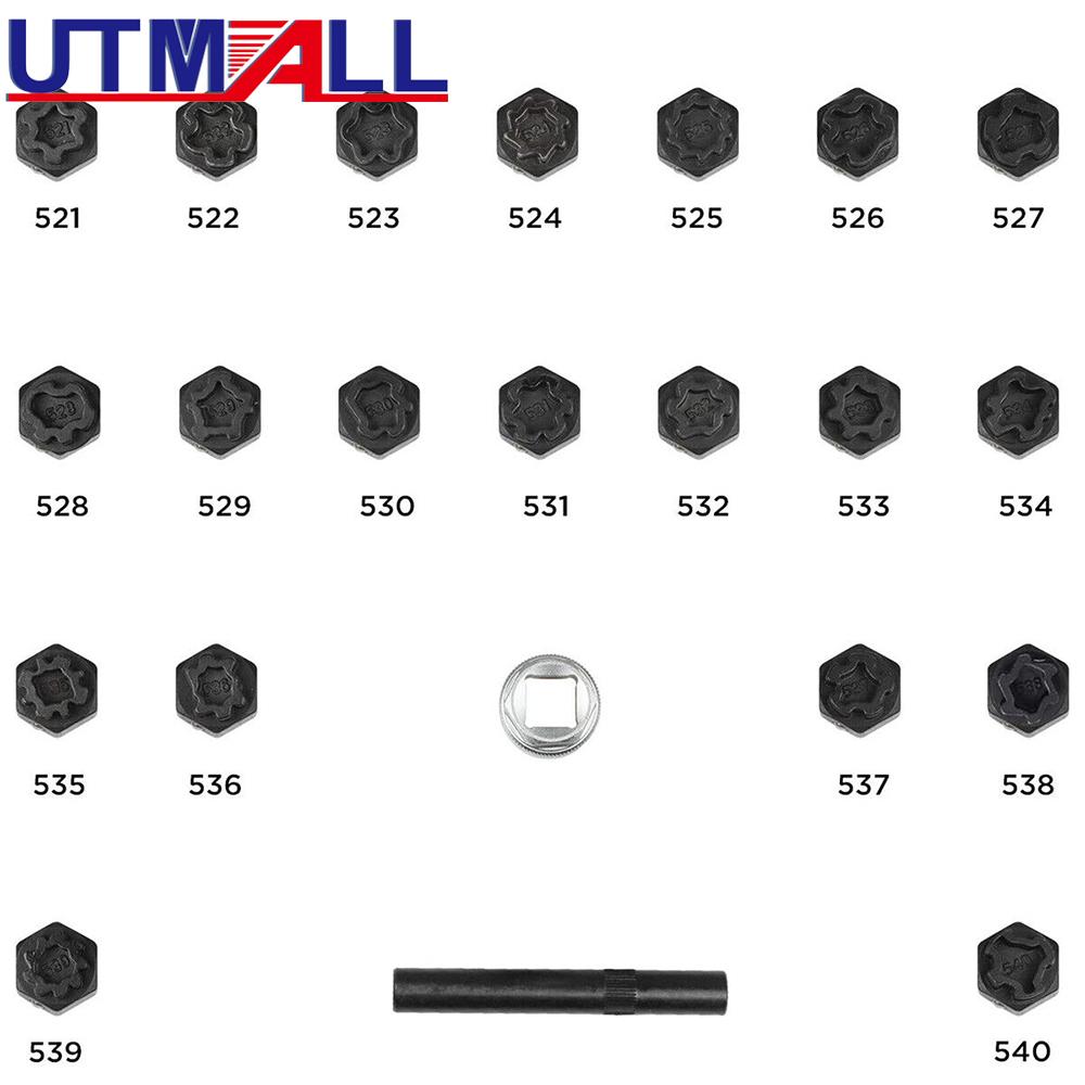 22pcs Wheel Lock Lug Nut Removal Key Socket Set Anti-Theft Screw Kit for VW Special Keys and a Long 1/2" Square Drive Adapter