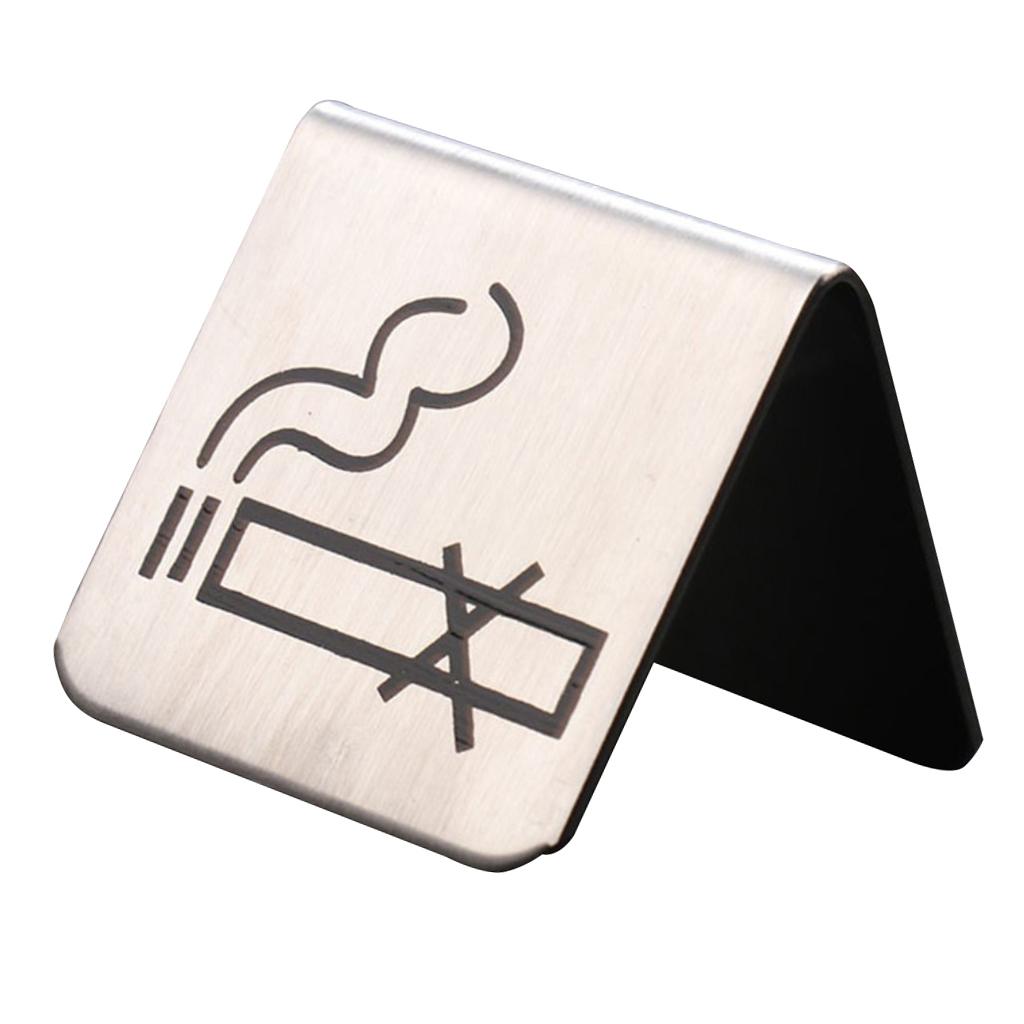 Stainless Steel Tabletop No Smoking Tent Sign Double Sided Display Stand for Restaurant Workplace Pattern