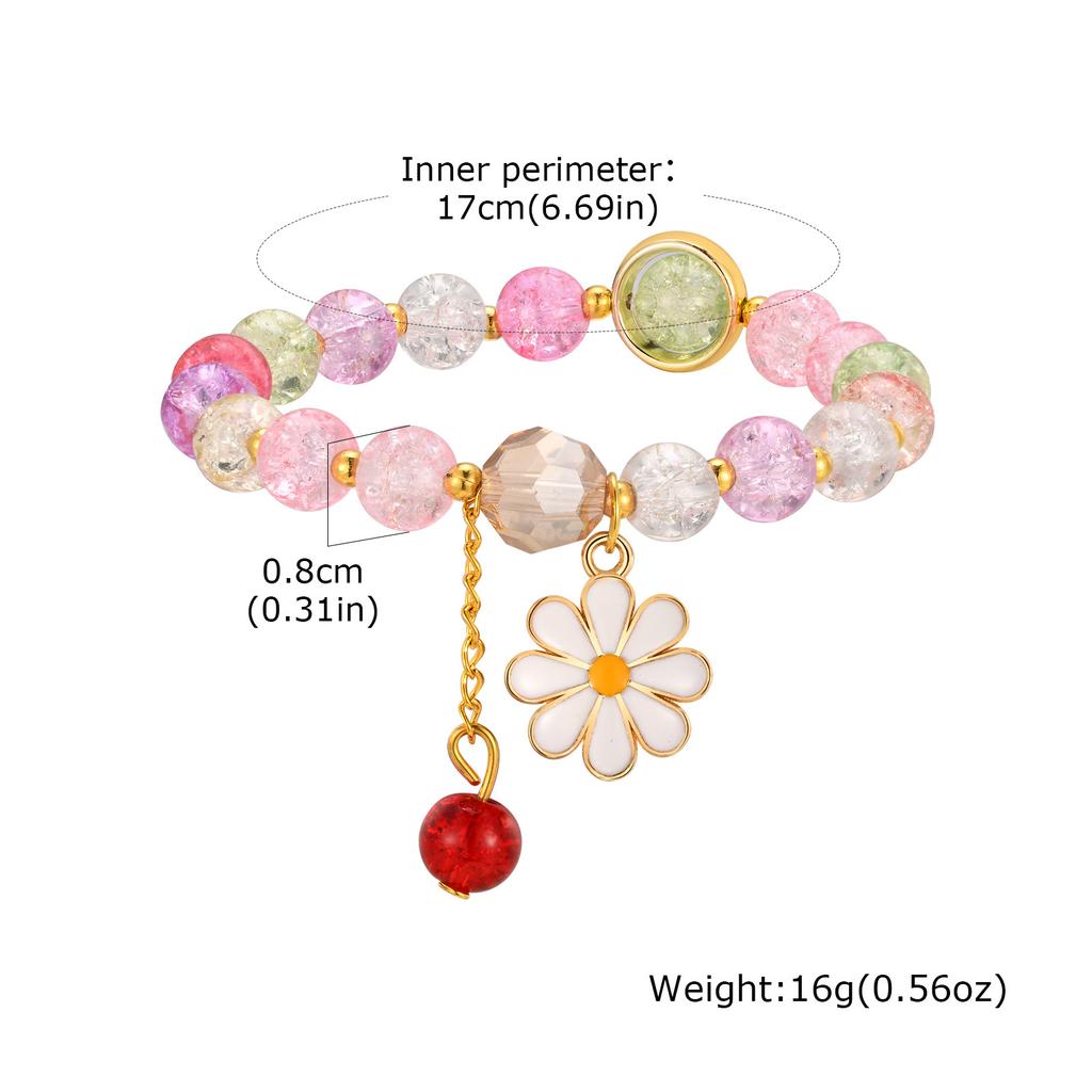 Cute Popcorn Crystal Beaded Women Bracelet Daisy Flower Pendant Fashion Bracelet Mom Girlfriend Valentine's Day Gift