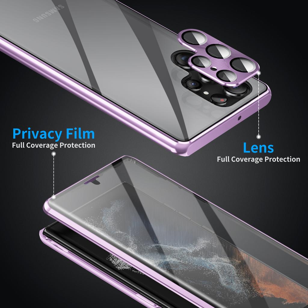 For Samsung Galaxy S24 Ultra Case Double Sides Tempered Glass Magnetic Metal Frame Cover