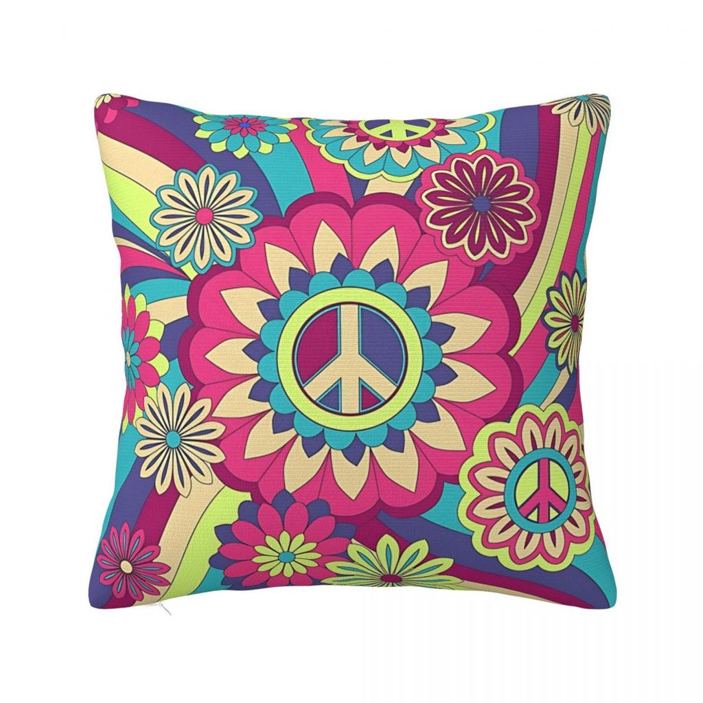 Frieden Blume Liebe Muster Kissenbezug Polyester Kissenhülle Dekorativ Geheimnisvoll Kissenbezug Abdeckung Zuhause Reißverschluss 4040cm