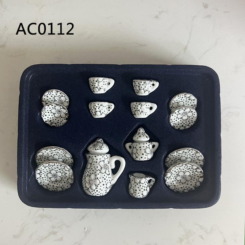 

15Pcs/Set Vintage Miniature White Porcelain Tea Set Pot Cup Plate Tableware Dollhouse House Model Room Items Furniture Decor