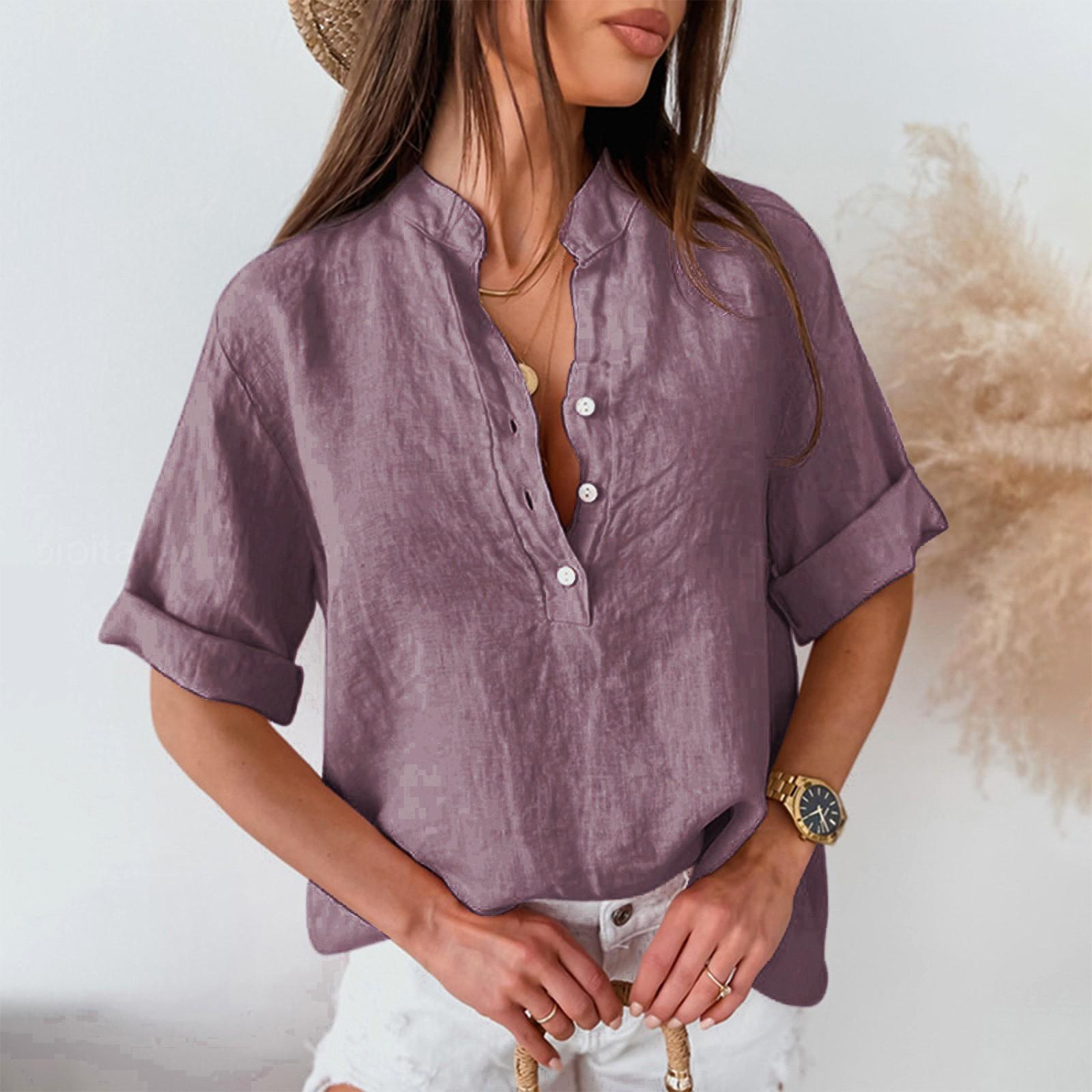 

Модный и сексуальный женский новый летний однотонный повседневный пуловер, рубашка с рукавом пять четвертей, свободная рубашка большого размера XL светло-фиолетовый