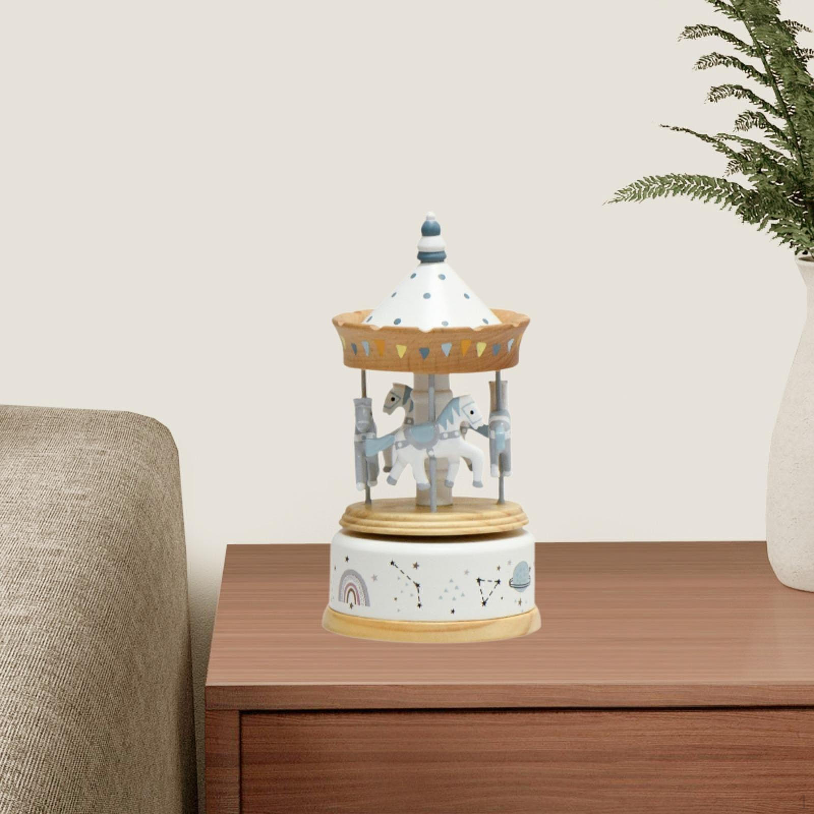 

Музыкальная шкатулка для спальни, декор на день рождения, деревянная классическая заводная игрушка, детские карусели, украшения синий