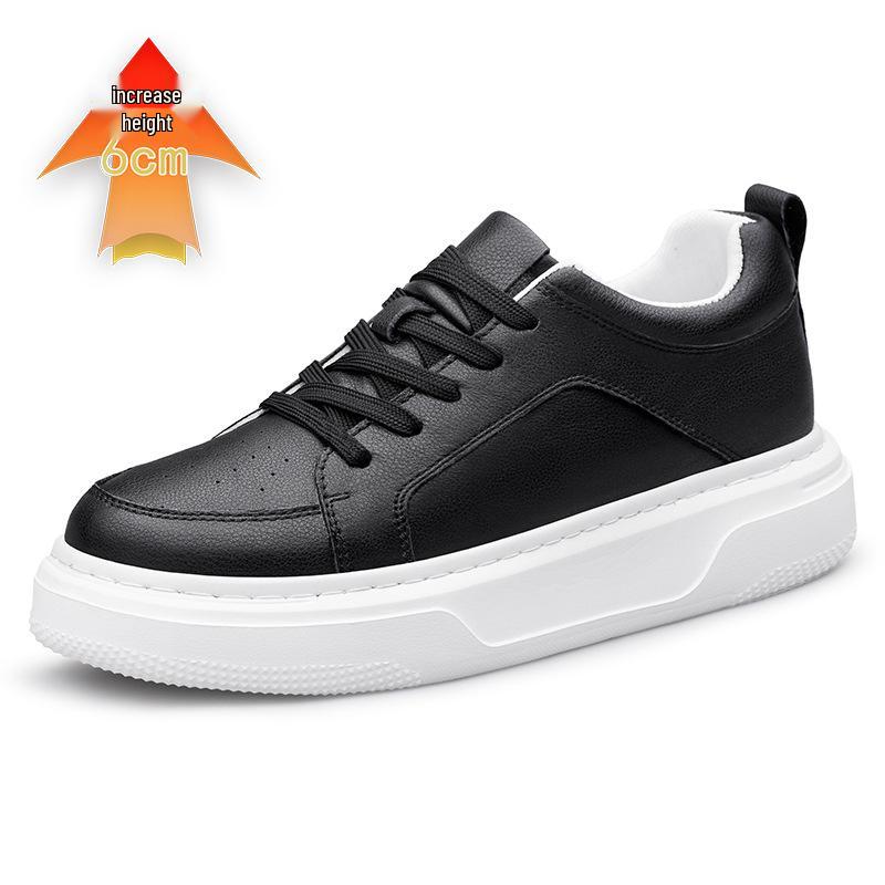 Men s Height-Boosting Low-Top Cowhide Sneakers - Thick Sole, Casual & Running Shoes (White) 37