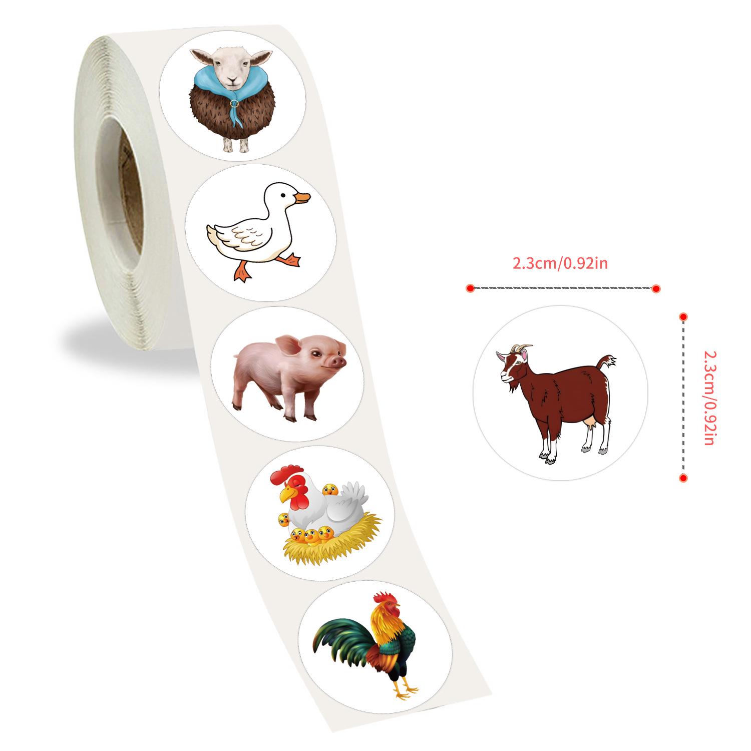 Farm Animal Cartoon Stickers - 500 Waterproof Sealing Stickers per Roll for DIY Decoration