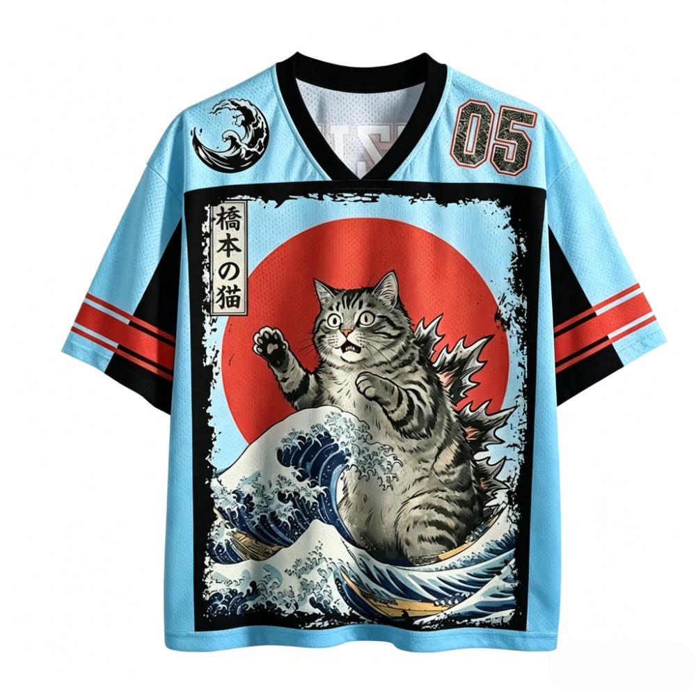 Harajuku Japanese-style ukiyo 3D Print Sport Breatha Quick-dry Men Women V-neck T-shirt Street Fashion Y2K Parent-child Clothing