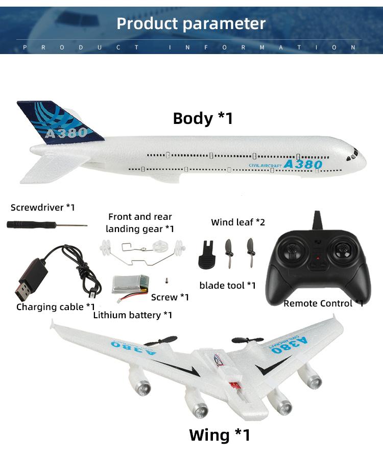 A380 RC Plane Glider Airplanes Remote Control Foam Aircraft Fixed Wing Aircraft Model Airplane Toys Hobbies Kids Christmas Gifts