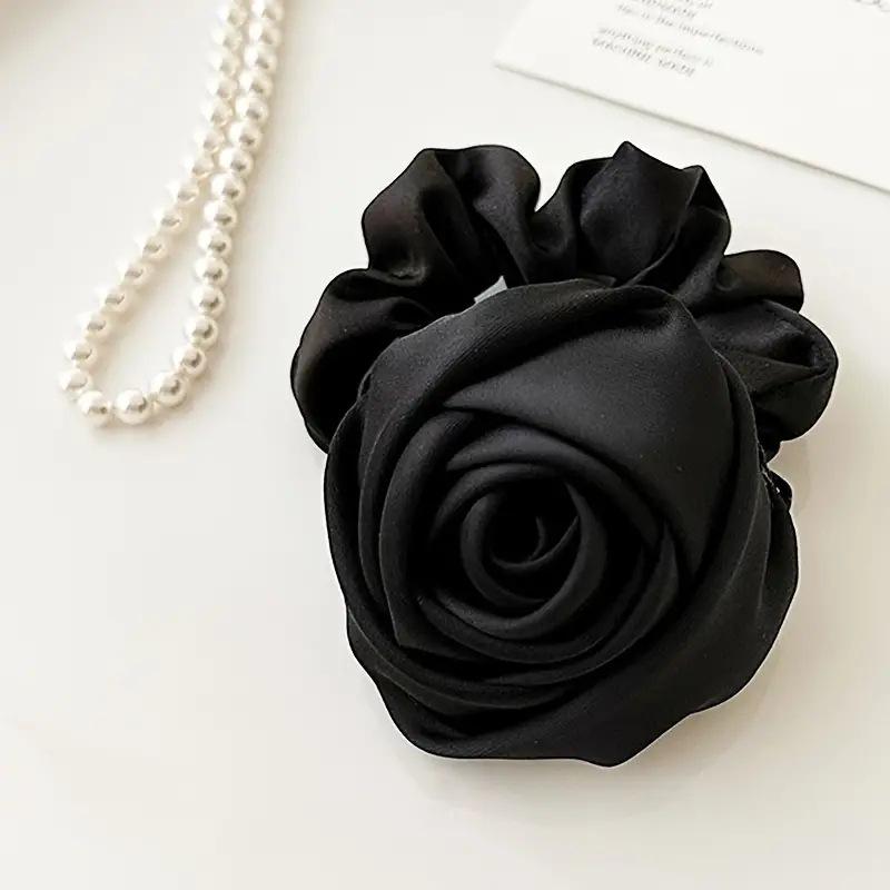 French Stain Rose Flower Elastic Hairbands Women Girls Hair Ropes Ties Flower Hair Scrunchies Ponytail Holder Hair Accessories