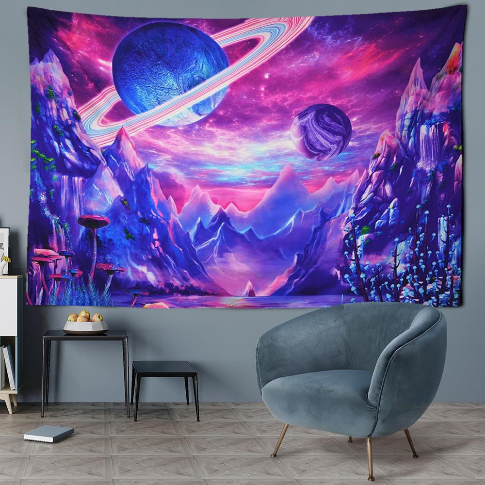 Purple Planet Cosmic Tapestry Wall Hanging Abstract Colorful Witchcraft Aesthetics Room Hippie Tapez Dormitory Decor