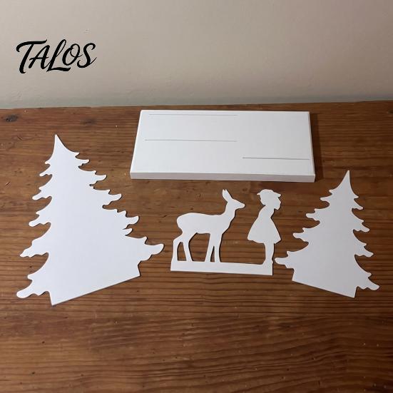 Stable Base Decorative Figurines Christmas Girl Reindeer Tabletop Decor, 3D Printed Fairy Tale Forest Silhouette White Deer Decor with Tree,