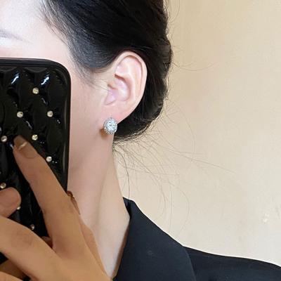 Super Flash Full Zirconium Beans Metal Stud Earrings Women'S Heavy Industry Light Luxury Elegant Fashion Personality Versatile Temperament Earrings