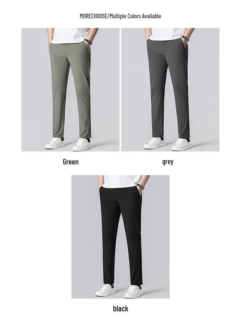 2026 Men's Slim Fit Elastic Waist Summer Pants - Korean Style Ice Silk Casual Straight Leg