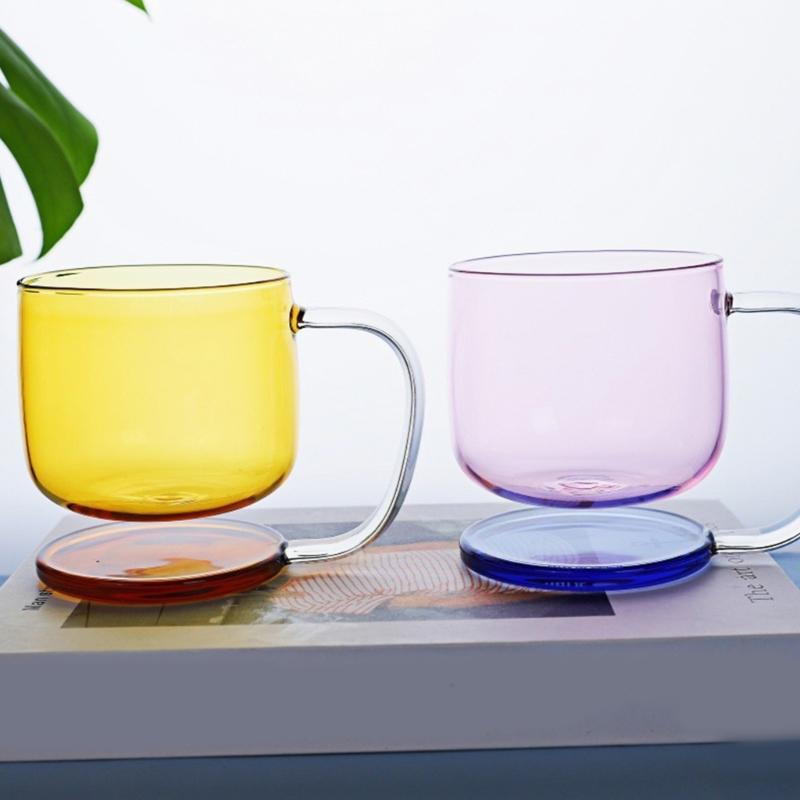 Clear Glass Cup with Base and Handle Floating Design Heat Resistant Ergonomic Coffee Mug Drinking Cup Household Use