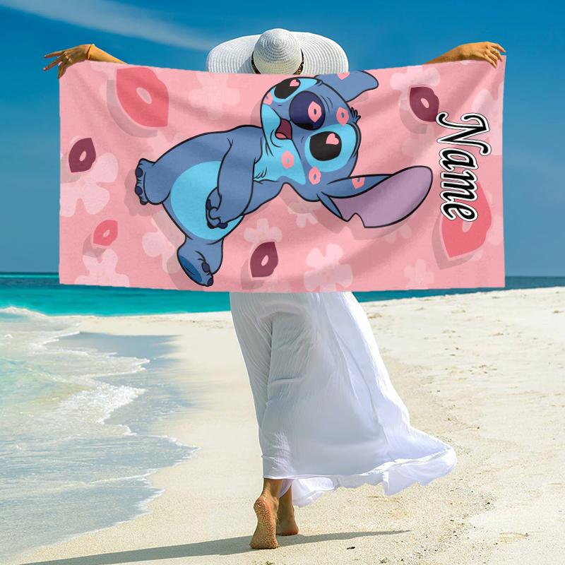 Personalized "Stitch Angel Adventure" Beach Towel Microfiber Beach Towel Thin Absorbent for Beach Swimming Yoga Bath Sports. 0910226