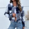 Women's Point Collar Long Sleeve Shacket Loose Fit Retro Fashion Plaid Jacket