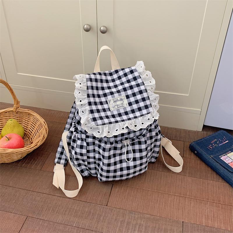 Riesige Kapazität Karierter Spitzen Rucksack Schüler Schultasche