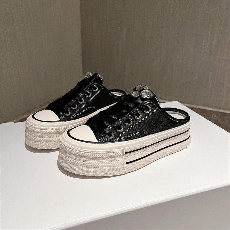 

Баотоу полутапочки женские носят летом, из новой кожи, на толстой подошве, для ленивых людей, один педаль, белые туфли со стразами 40 чёрный